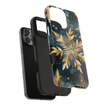 Gold Floral Snowflakes on Midnight Blue - iPhone Series Case