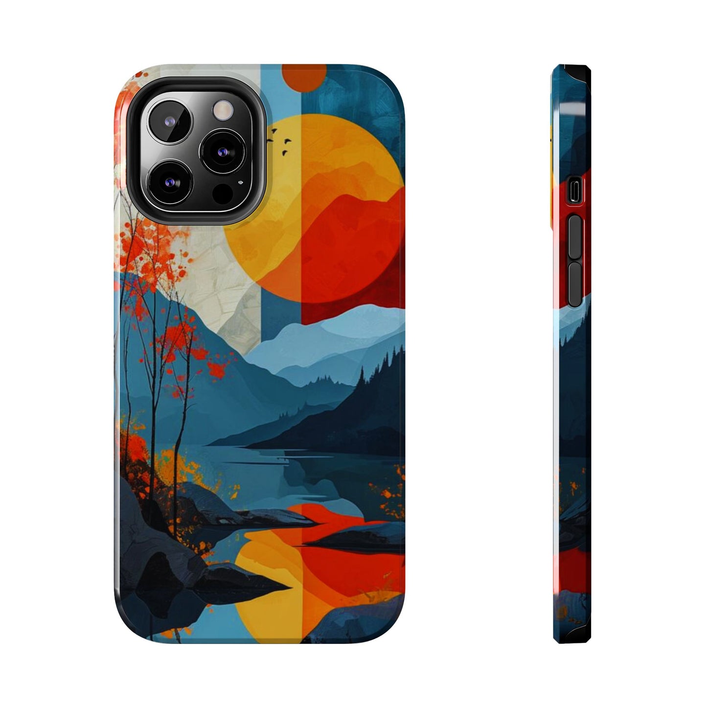 Abstract Autumn Landscape iPhone Case – Bold Colorful Sunset Design, Dual - Layer Protection - BOGO Cases