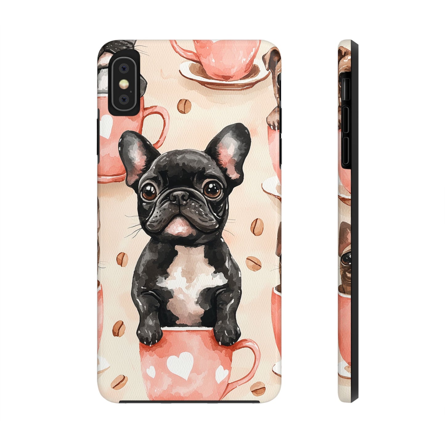 French Bulldogs in Coffee Cup iPhone Case – Cute Dog Art, Shockproof & Slim Design - BOGO Cases