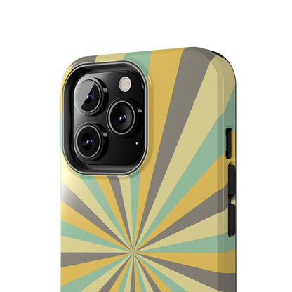 Vintage Sunburst Rays iPhone Case – Bold 70s-Inspired Burst in Yellow, Mint, and Gray