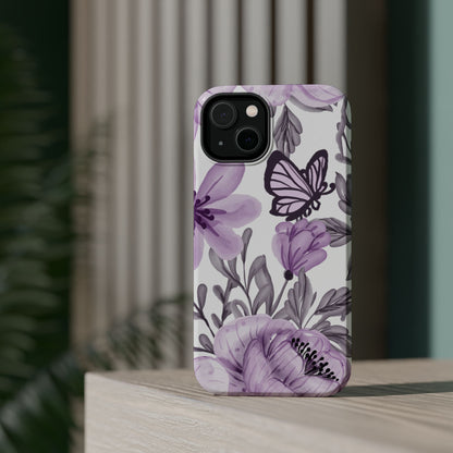 Lavender Bloom Butterfly MagSafe iPhone Case – Delicate Floral Design with Watercolor Details