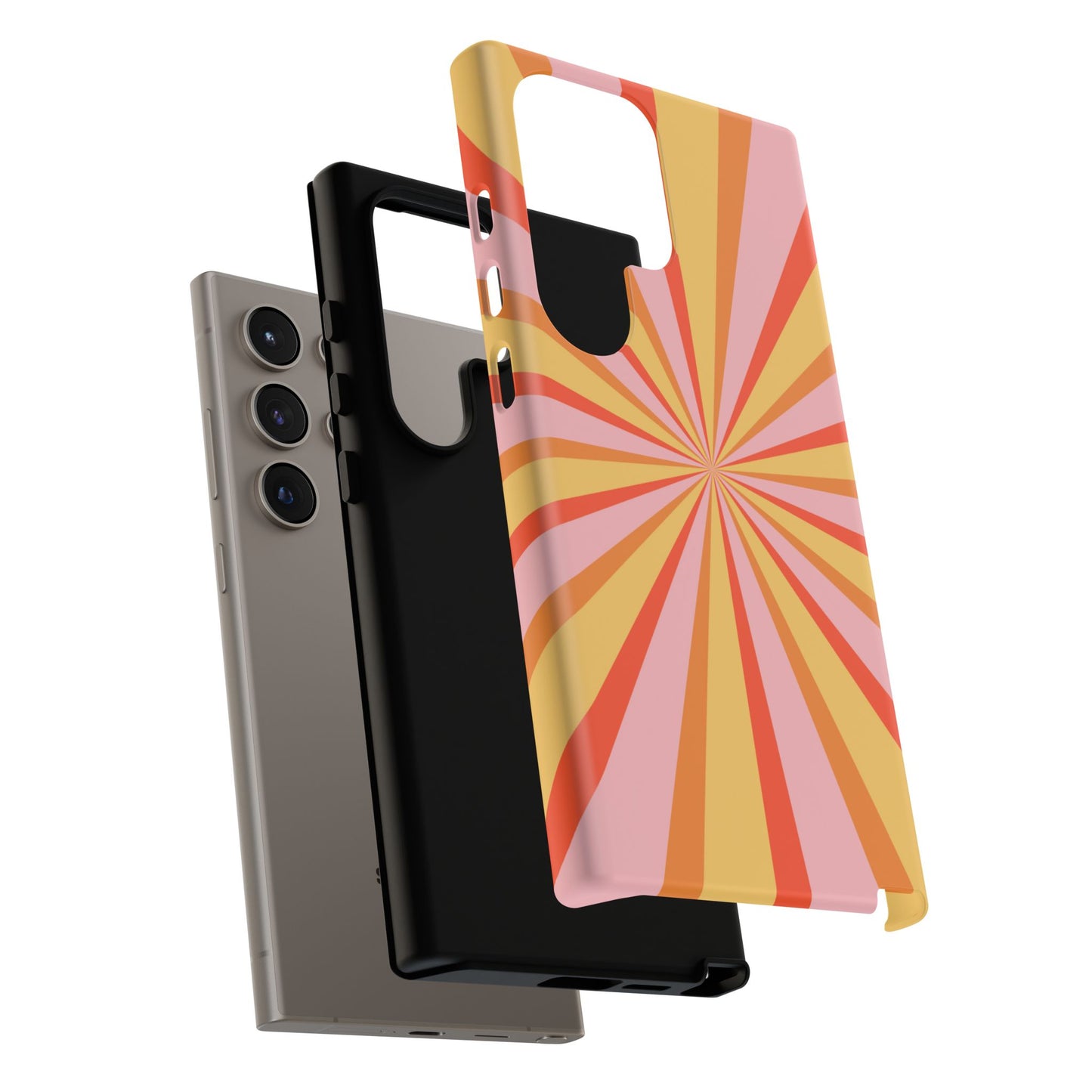 Bold Retro Sunburst Samsung Galaxy Case – Vibrant 70s-Inspired Rays in Orange, Pink, and Yellow