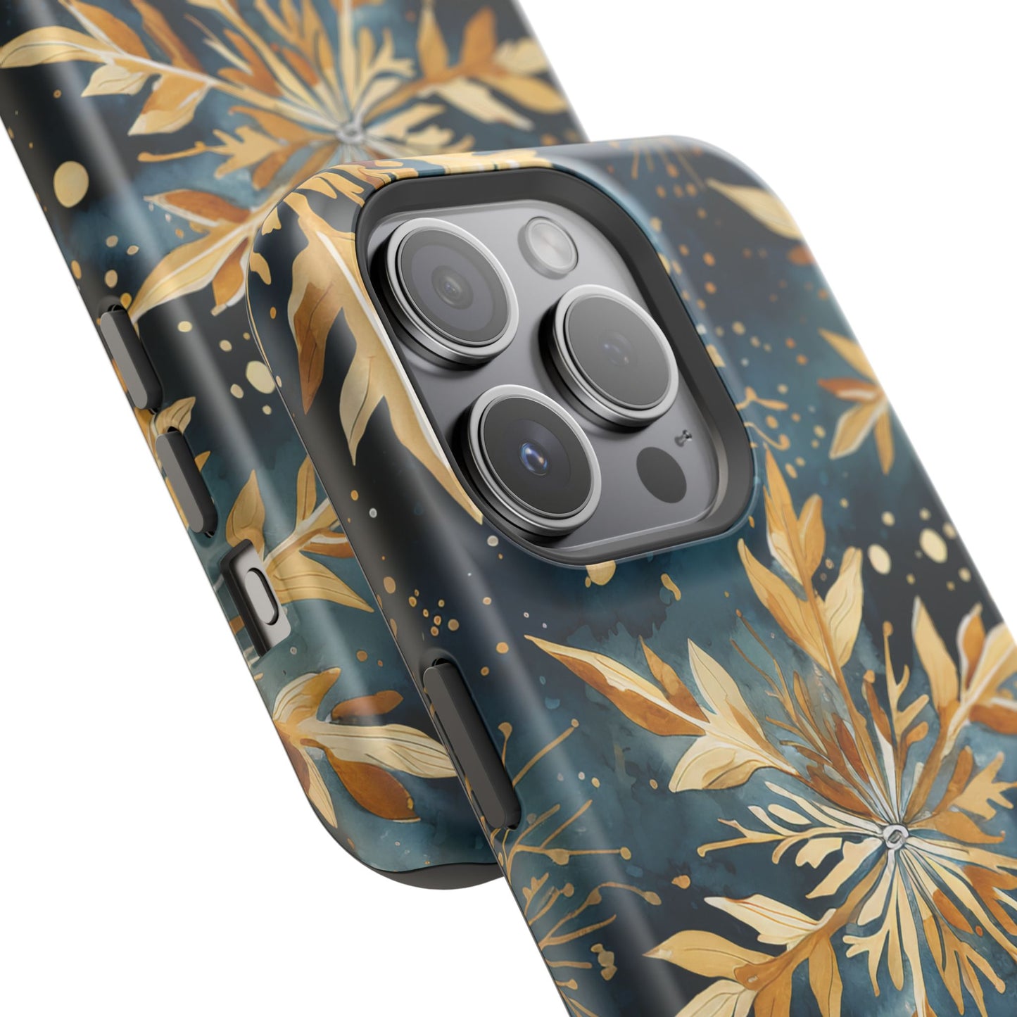 Gold Floral Snowflakes on Midnight Blue - MagSafe iPhone Series Case