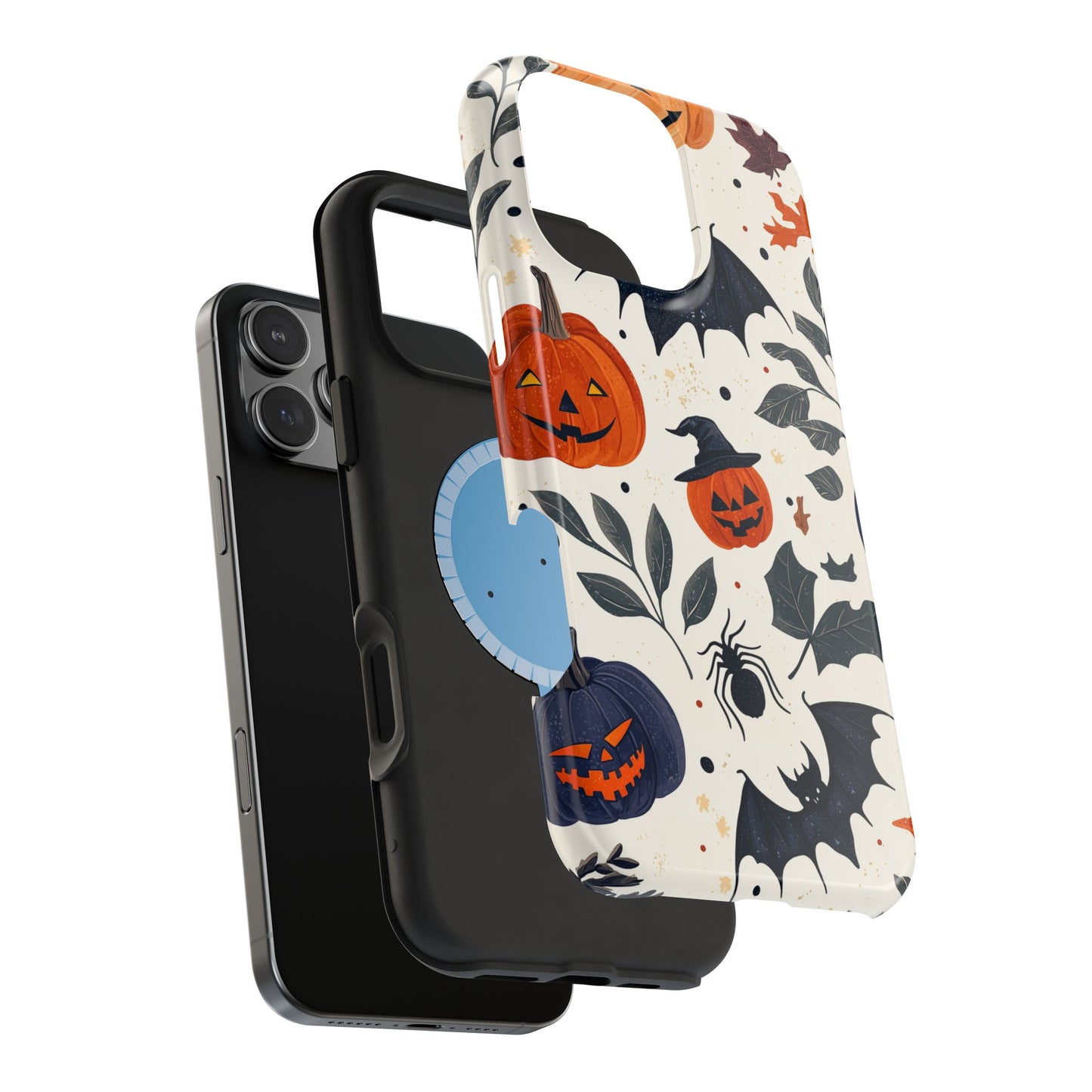 Spooky Halloween MagSafe iPhone Case – Pumpkins, Bats, and Spider Design