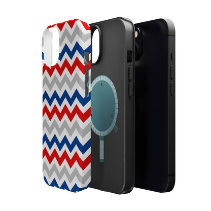 Patriotic Red, White & Blue Chevron – MagSafe Compatible iPhone Case