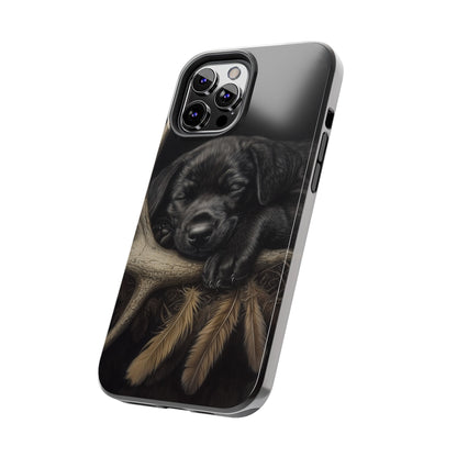 Adorable Black Labrador Puppy on Feathers iPhone Case