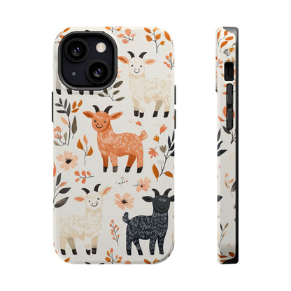 MagSafe iPhone Case: Smiley Goats & Dried Flowers – Vintage Charm