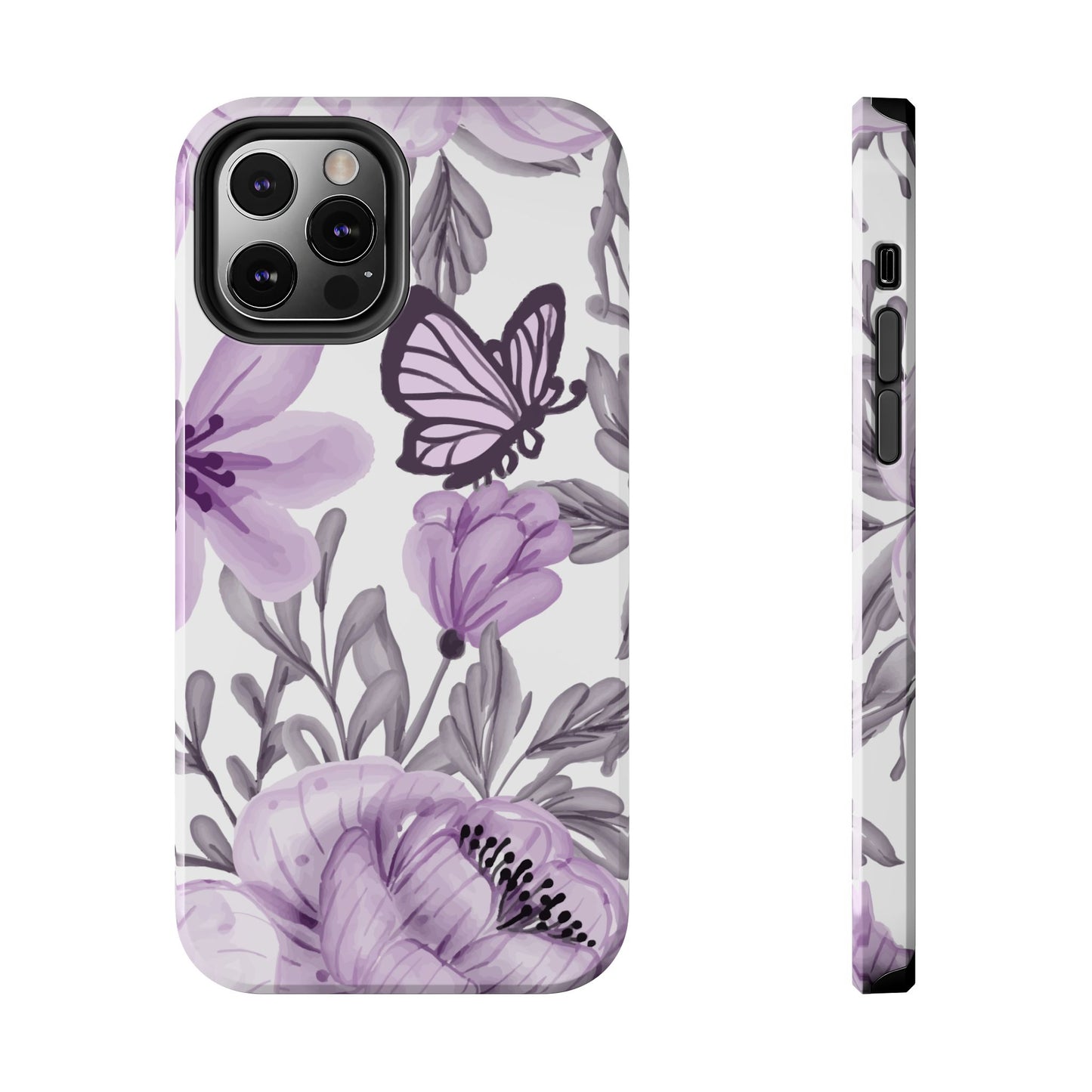 Lavender Bloom Butterfly iPhone Case – Delicate Floral Design with Watercolor Details