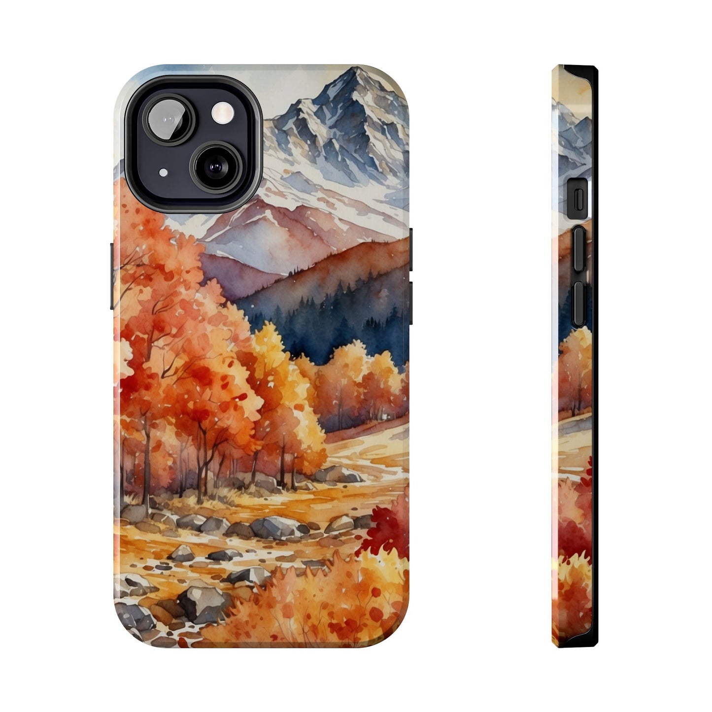 Watercolor Autumn Forest and Mountains - iPhone Case