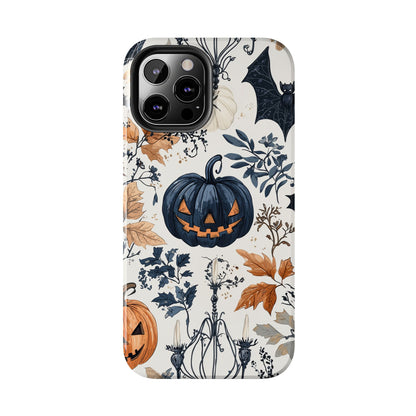 Vintage Halloween iPhone Case – Dark Jack-o'-Lanterns, Bats, and Autumn Leaves Design