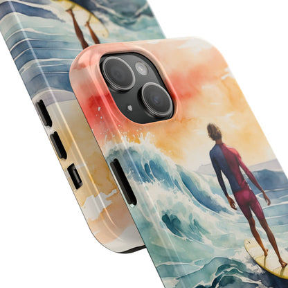 Surfer’s Sunset Wave iPhone Case – Vibrant Watercolor Design