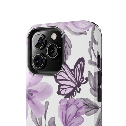 Lavender Bloom Butterfly iPhone Case – Delicate Floral Design with Watercolor Details