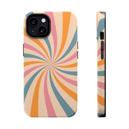 Retro Swirl Pattern MagSafe iPhone Case – Bold 70s Vibe in Pink, Orange, and Orange