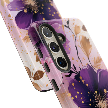 Elegant Purple & Gold Floral Samsung Galaxy Case - Luxe Flower Design