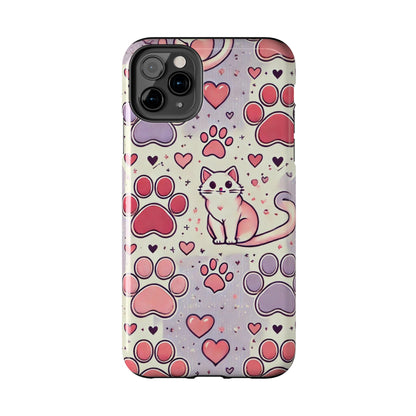 Cute Cat and Paw Print iPhone Case - Pet Lover’s Protective Cover