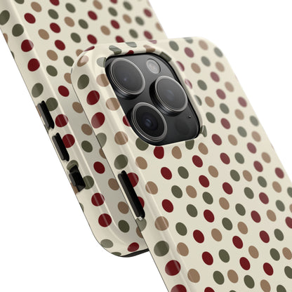 Festive Red & Green Polka Dots on Cream – iPhone Case