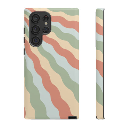 Earthy Retro Waves Samsung Galaxy Case – 70s-Inspired Wavy Stripes in Soft Green, Cream, and Rust