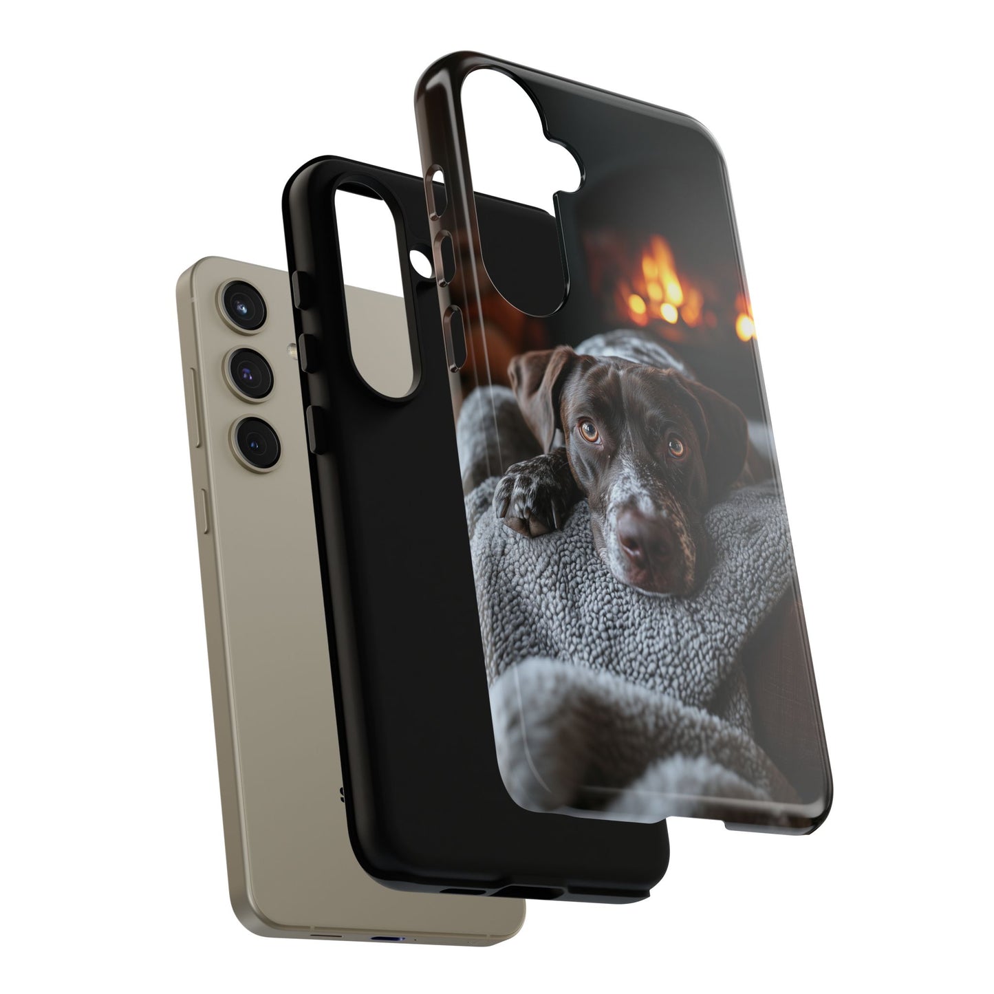 Cozy German Shorthaired Pointer Samsung Galaxy Case – Rustic Fireplace Protective Cover