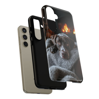 Cozy German Shorthaired Pointer Samsung Galaxy Case – Rustic Fireplace Protective Cover