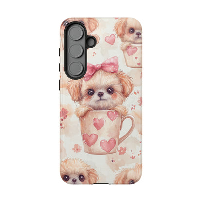 Adorable Puppy in Teacup Samsung Galaxy Case – Tough, Dual-Layer Protection with Cute Pink Bow Design