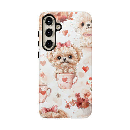 Puppies & Heart Mugs Samsung Galaxy Case – Sweet Dog & Floral Design, Shockproof & Slim