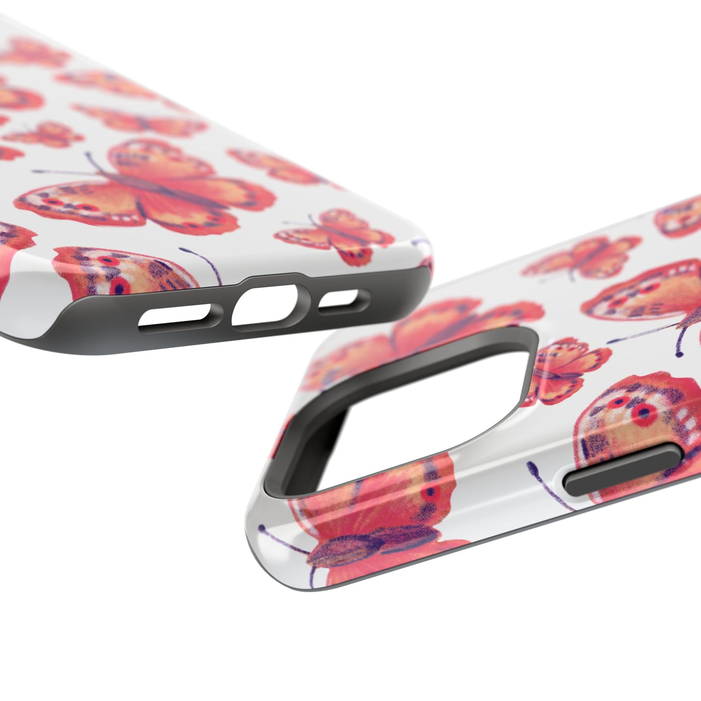 Coral Butterfly MagSafe iPhone Case – Slim, Protective Design with Bold Watercolor Print