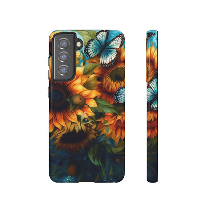 Aqua Blue Butterfly & Sunflower Art – Samsung Galaxy Case