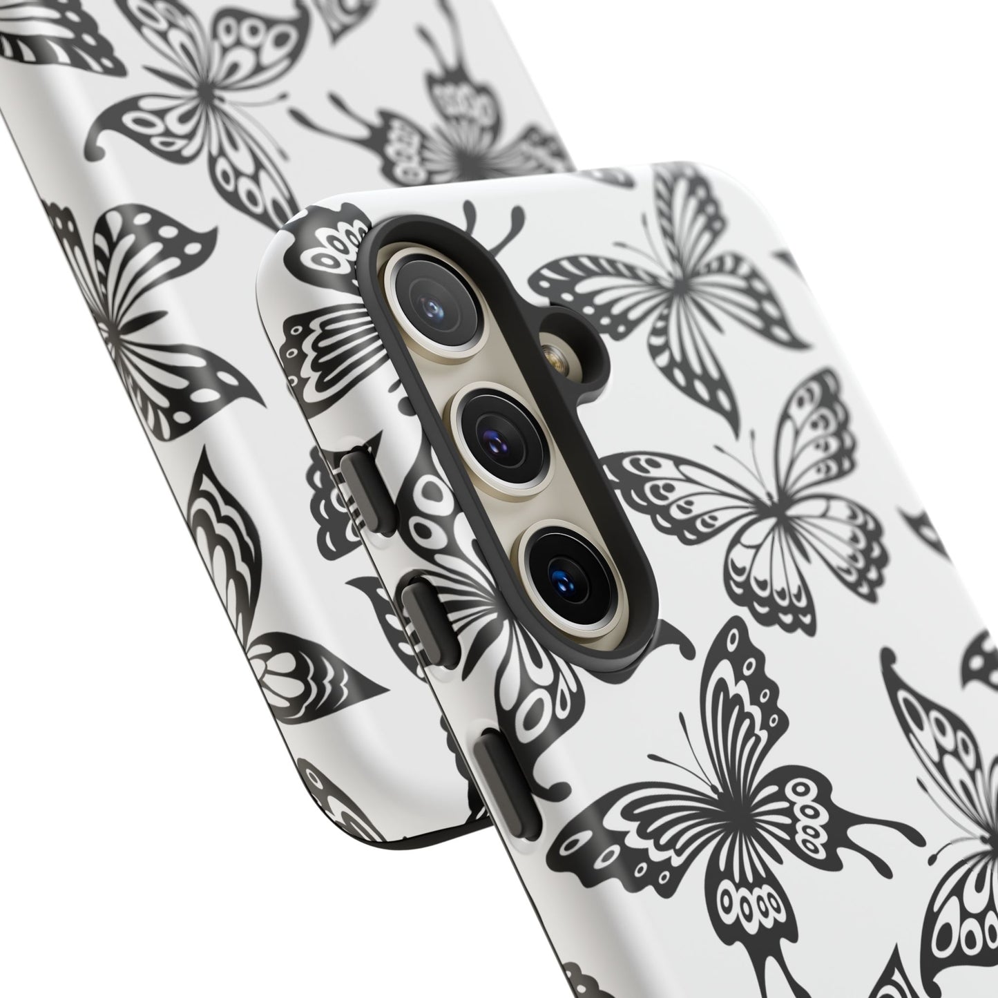 Monochrome Butterfly Pattern Samsung Galaxy  Case – Dual-Layer Protection with Matte Finish