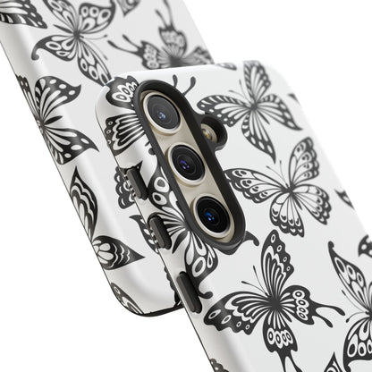 Monochrome Butterfly Pattern Samsung Galaxy  Case – Dual-Layer Protection with Matte Finish