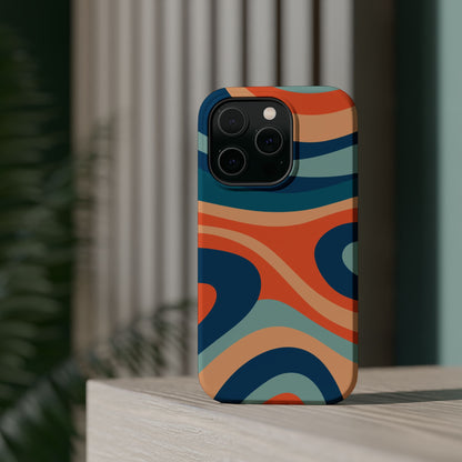 Retro Vibe Wavy Stripes MagSafe iPhone Case – 70s-Inspired in Teal, Orange, and Rust