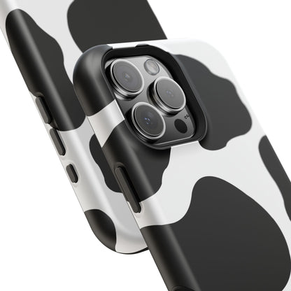 Chic Cow Print Tough Magsafe iPhone Case – Trendy Monochrome Animal Pattern with Dual-Layer Protection