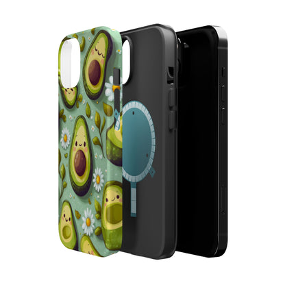 Cute Avocado MagSafe iPhone Case – Adorable Kawaii Avocados with Daisies, Shock-Resistant