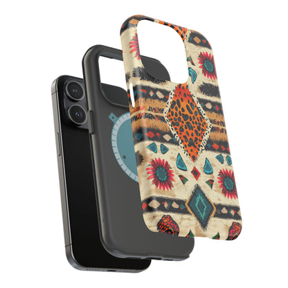 Wild Boho Leopard Print & Floral Tough MagSafe iPhone Case – Eclectic Tribal Design, Dual-Layer Protection