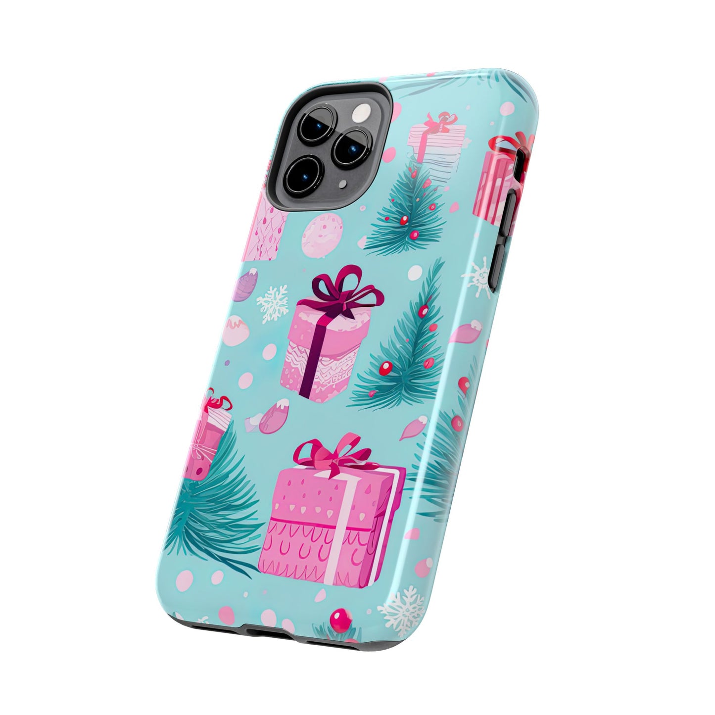 Festive Pink Christmas Gifts and Evergreen iPhone Case – Holiday Theme, Protective Cover