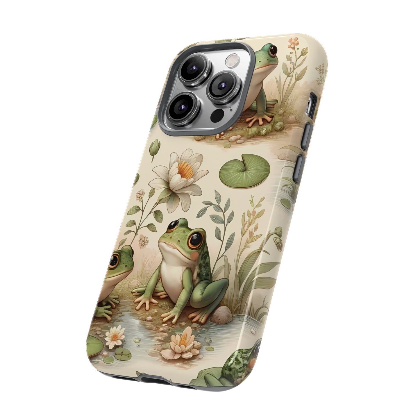 Cute Frogs Phone Case - Pond Pals Frolic - Charming Frog Lily Pad Phone Case for iPhone, Google & Samsung! Great Gift For Any Frog Lover!