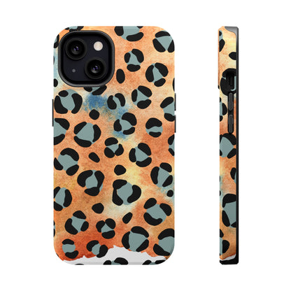 Sunset Watercolor Leopard Print Tough MagSafe iPhone Case – Artistic Animal Pattern with Dual-Layer Protection