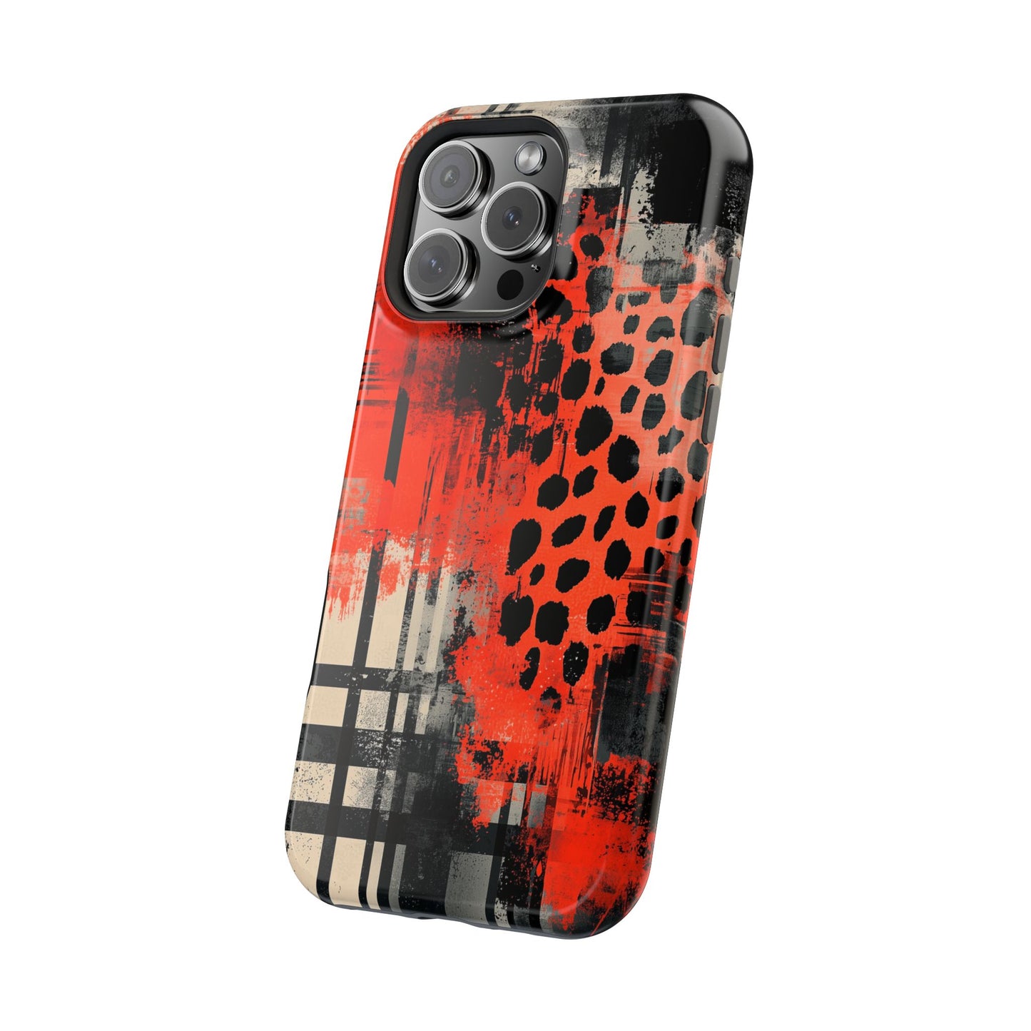 MagSafe iPhone Case: Cheetah Plaid – Red & Black Pattern