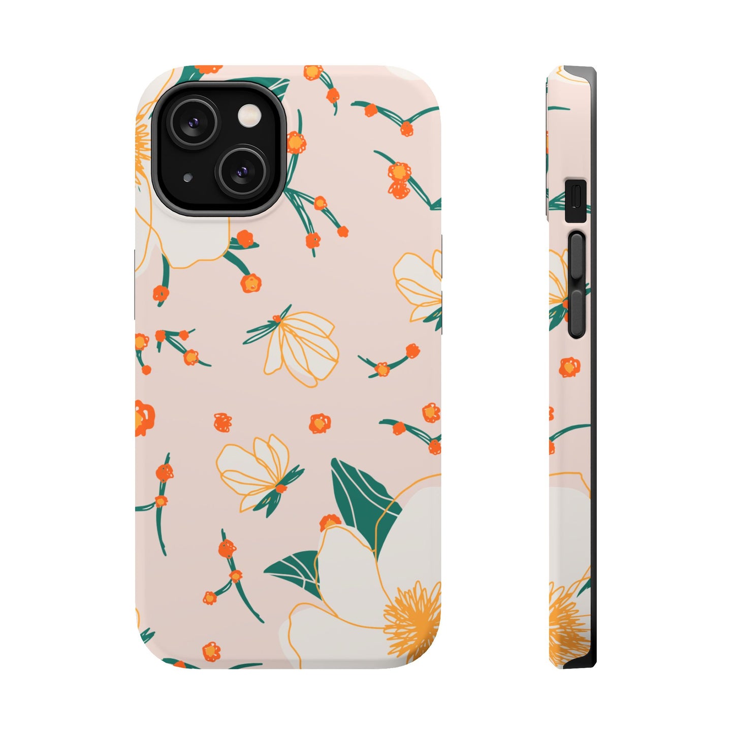 Elegant Magnolia Blossom Tough MagSafe iPhone Case – Soft Blush Background, Shock-Resistant Design