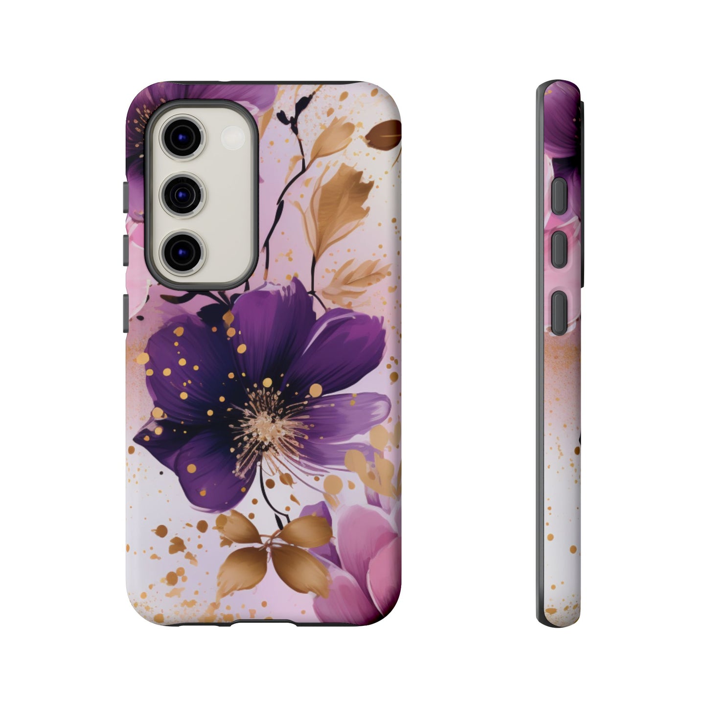 Elegant Purple & Gold Floral Samsung Galaxy Case - Luxe Flower Design