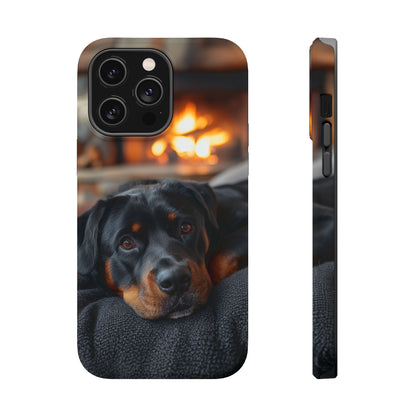 Charming Rottweiler by the Fireplace MagSafe iPhone Case – Cozy & Functional Design