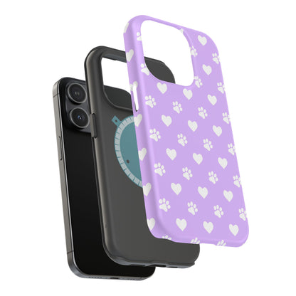 Lilac Paw Prints & Hearts – MagSafe iPhone Case