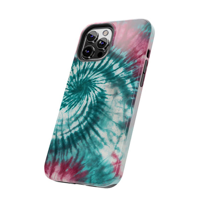 Pink and Teal Tie-Dye iPhone Case – Retro Spiral Design