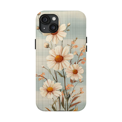 Vintage Plaid & Daisy Floral Tough iPhone Case – Dual-Layer Protection with Retro Flower Design