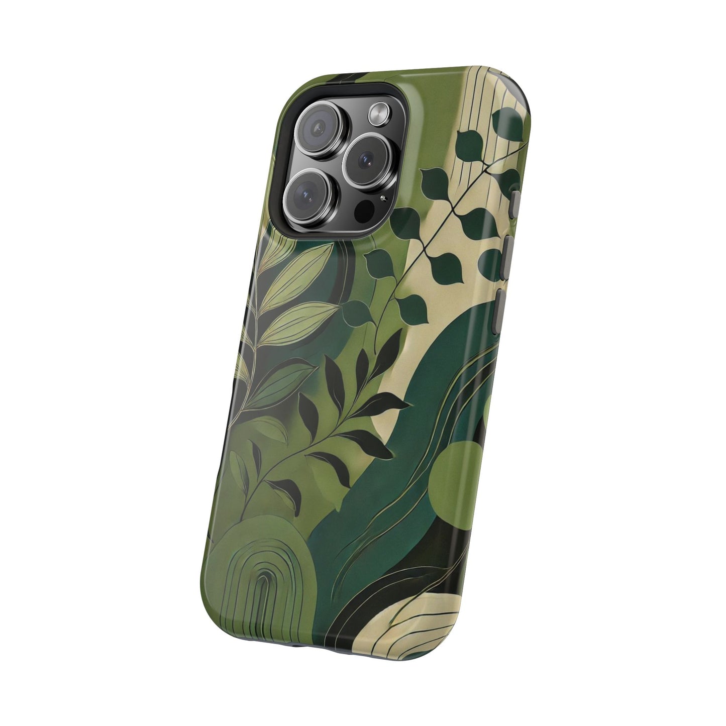 Abstract Green Leaves MagSafe iPhone Case - Nature-Inspired Protective Cover