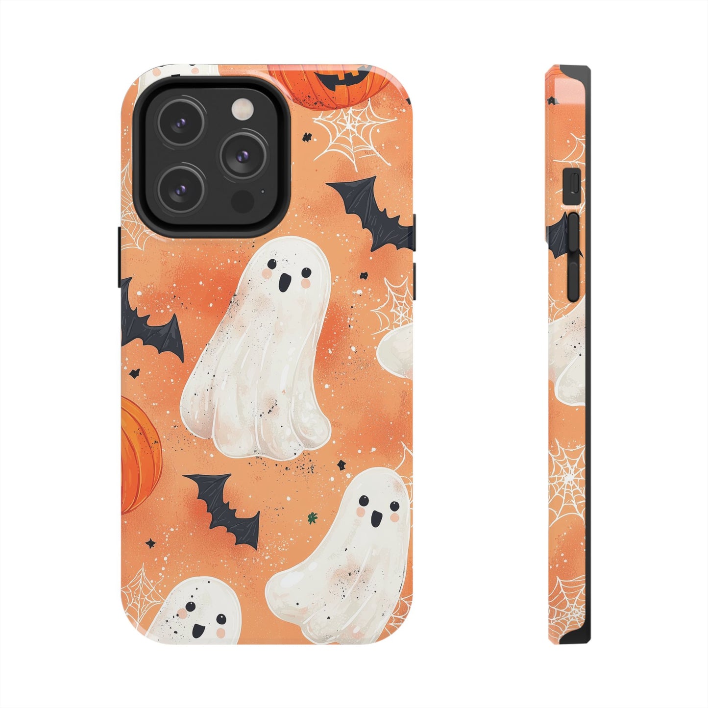 Spooky Cute Ghost iPhone Case – Halloween Ghosts, Pumpkins, Bats & Cobwebs Design