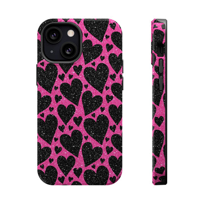 Pink Glitter Hearts MagSafe iPhone Case