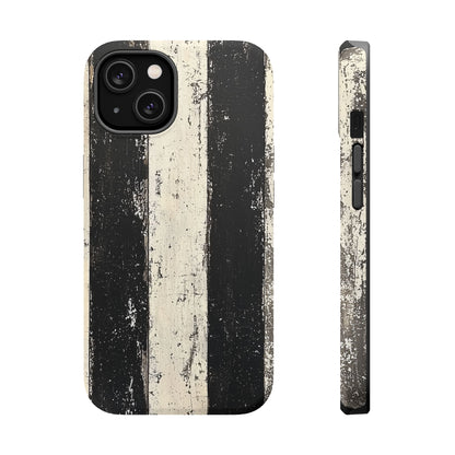 Vintage Vertical Stripe MagSafe iPhone Case - Black & White Grunge Design