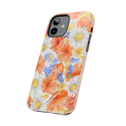 Watercolor Wildflower Pattern iPhone Case – Durable Matte Finish with Daisy, Poppy & Cornflower Design