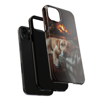 Cozy Labrador by Fireplace iPhone Case – Rustic Cabin Protective Cover