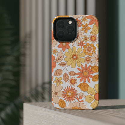 Vintage Floral Bloom MagSafe iPhone Case – Warm Orange & Yellow Retro Flower Design with Matte Finish